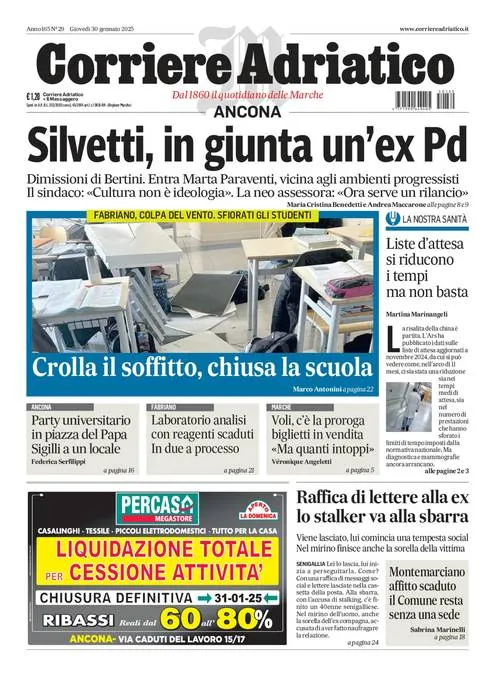 Prima-pagina-corriere adriatico-edizione-di-oggi-30-01-2025